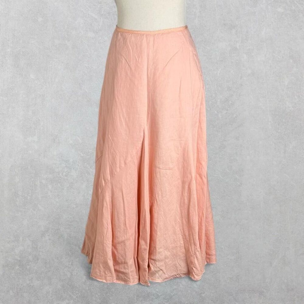 Liz Claiborne Salmon Pink Flowy 100% Linen Maxi Skirt